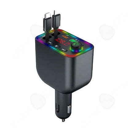 Chargeur de voiture avec câble rétractable intègré à charge rapide L4 , fonction Bluetooth émetteur FM intégré , lumière ambiante colorée