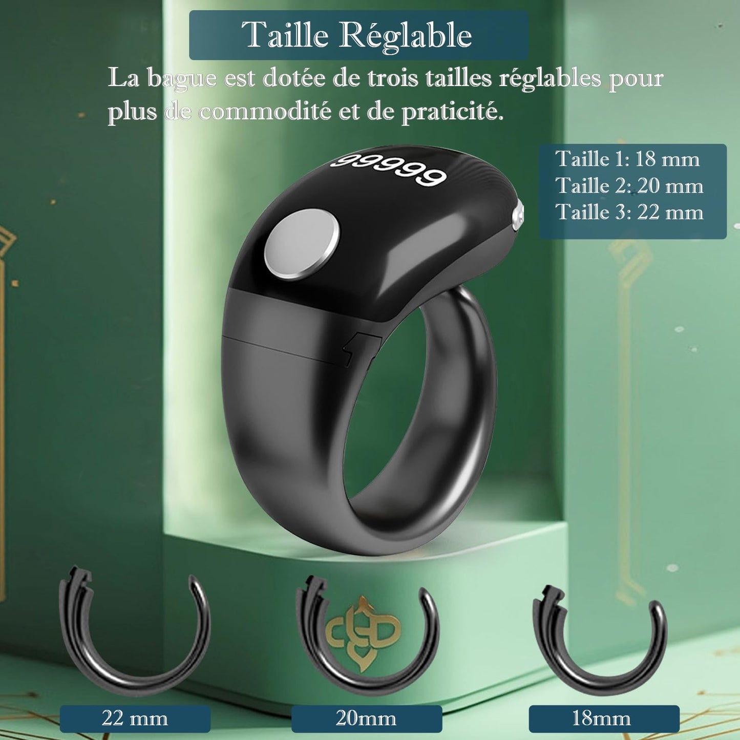 Bague intelligente tasbih 3 en 1 avec anneaux