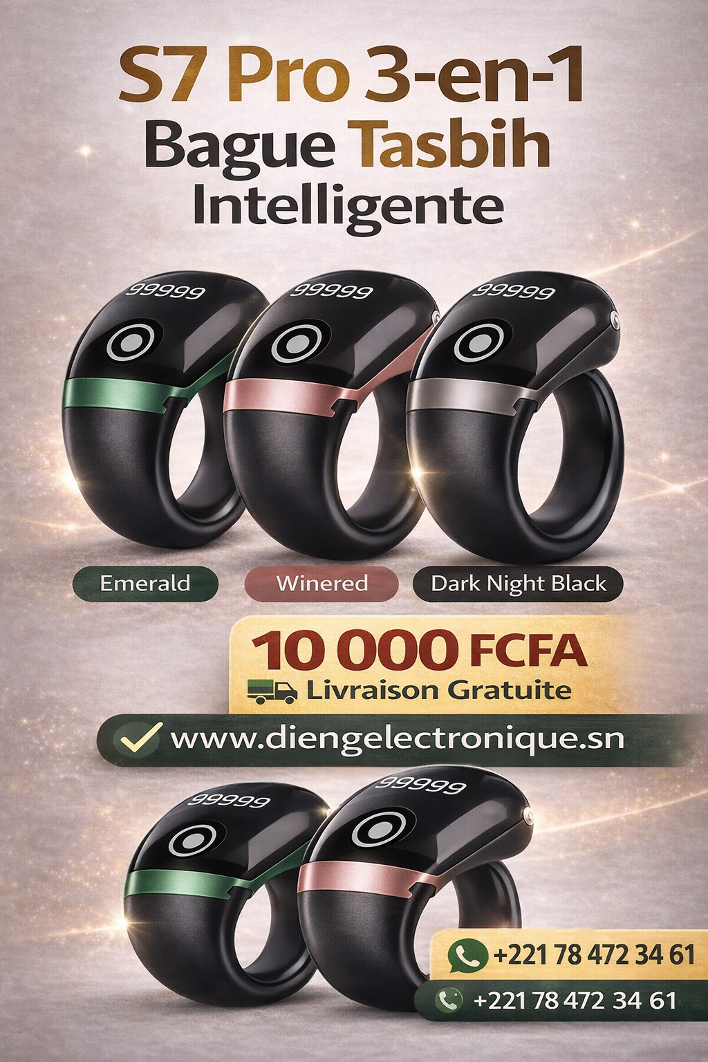 Bague intelligente tasbih 3 en 1 avec anneaux